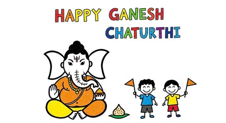 Ganapati Festival Celebration with Children Illustration