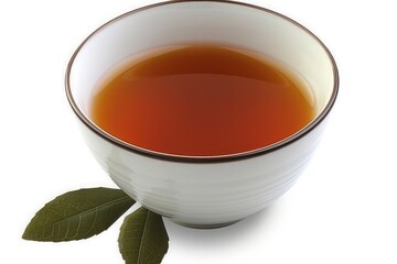 High-resolution white background tea cup with tea leaves, hyper-realistic, professional style
