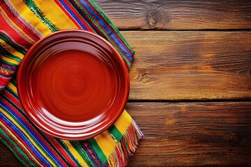 Traditional Mexican cloth enhancing the simplicity of a clay plate.