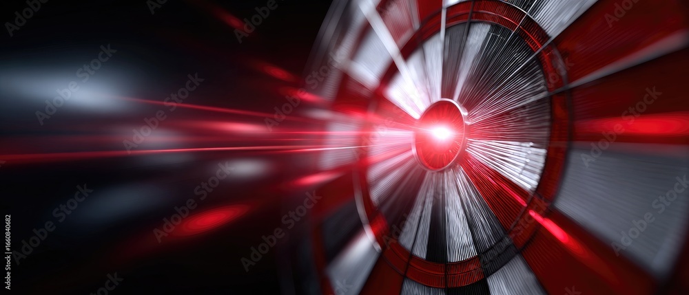Poster a dynamic abstract image featuring a dartboard with radiant red light effects, creating a sense of m