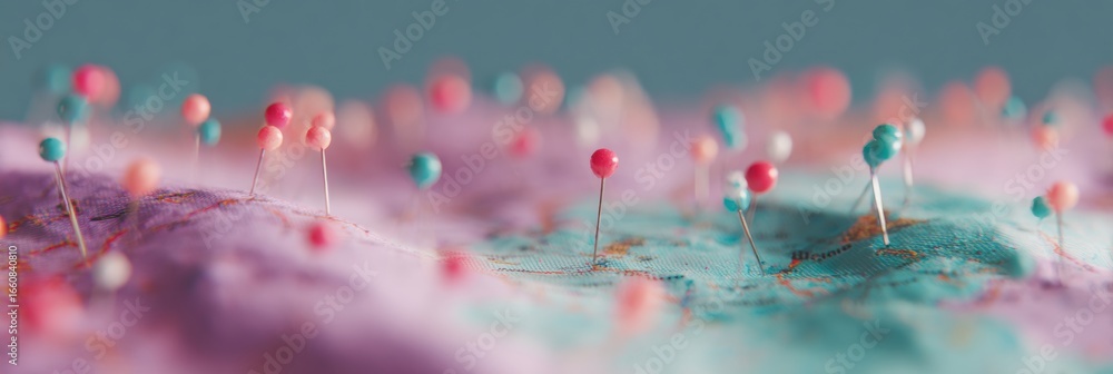 Poster premium modern spatial mapping with pins and strings on real map for strategic network planning and 