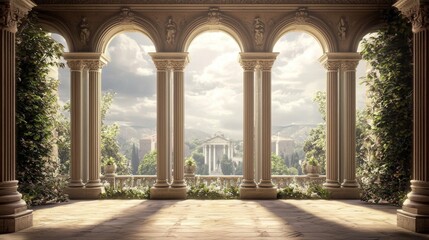 Fototapeta premium A bright room with structural columns and a significant window for natural light.