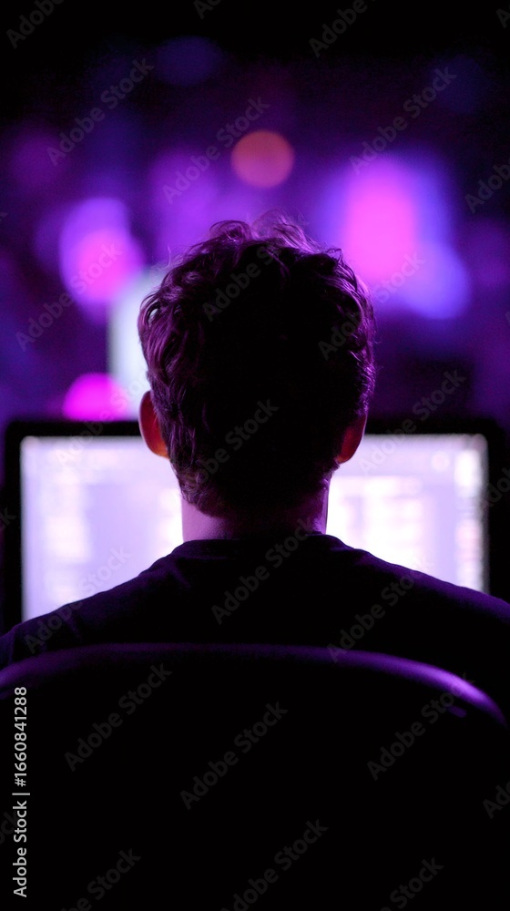 Aufkleber man engaging in focused online activity, cybercrime concept. hacker exploiting system vulnerability,