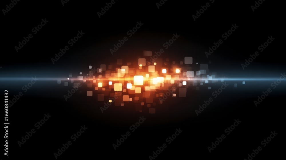 Poster glowing abstract square bokeh lights and light streak on a dark background