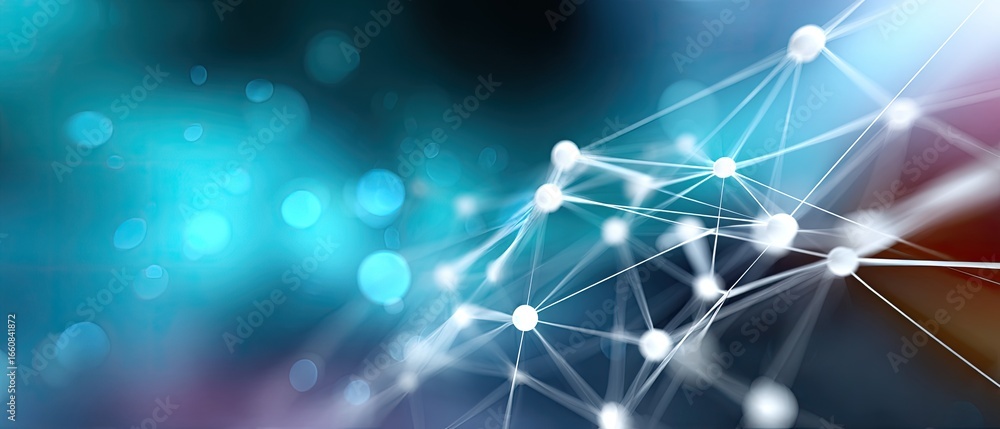 Aufkleber an abstract image featuring interconnected nodes and lines, set against a colorful, blurred backgrou