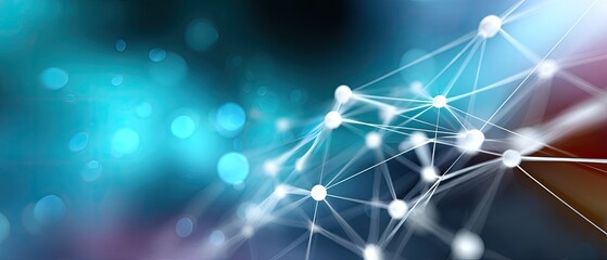 An abstract image featuring interconnected nodes and lines, set against a colorful, blurred background, suggesting themes of technology and networking.