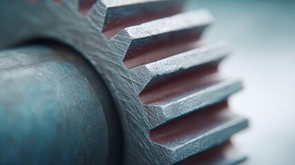 Close up macro view of a metal gear with visible teeth and brushed texture