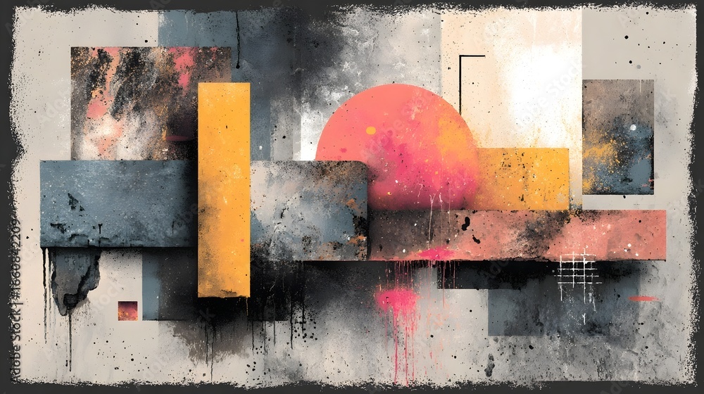 Poster a captivating abstract artwork featuring a dynamic arrangement of geometric shapes bold colors and a