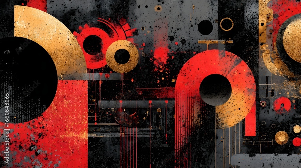 Poster a captivating abstract artwork featuring a dynamic composition of bold overlapping geometric shapes 