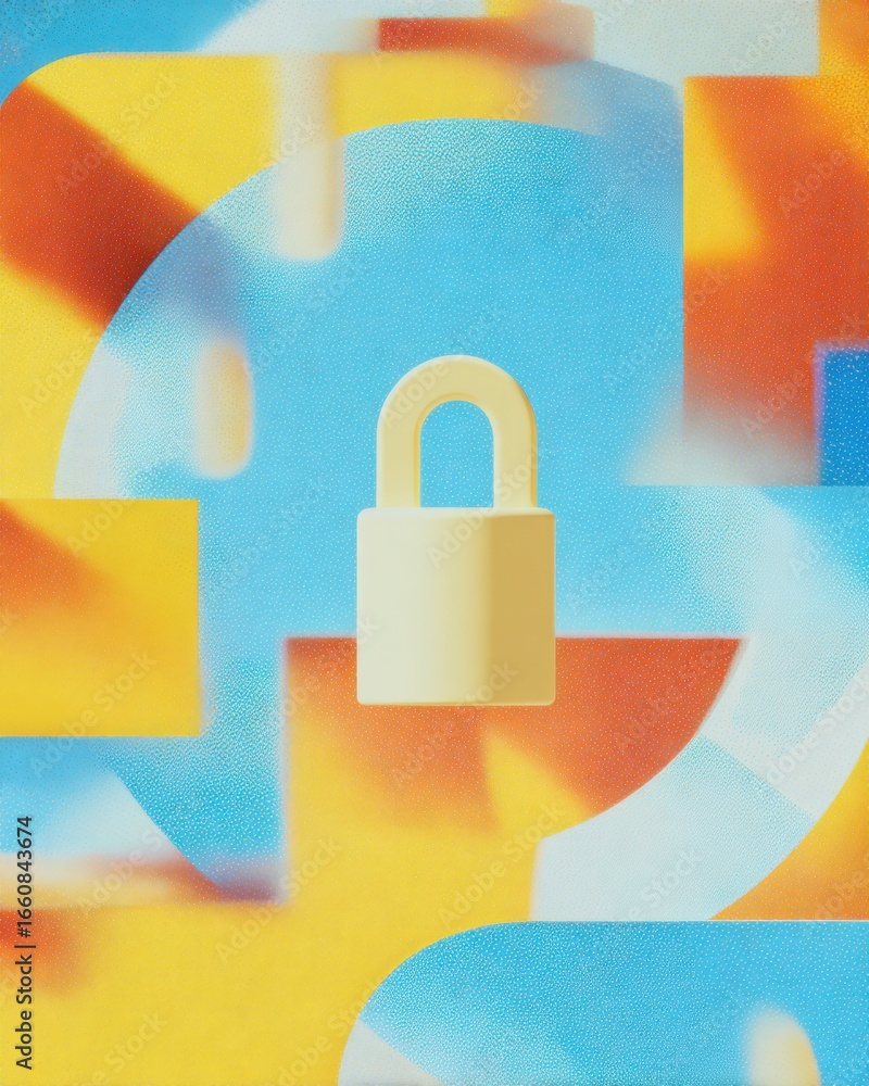 Poster professional quantum encryption technology with padlock icon in digital vortex modern secure network