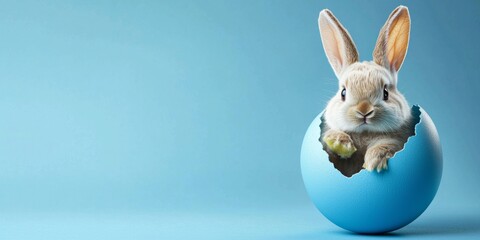 Obraz premium Cute Bunny Hatchling Against a Blue Backdrop