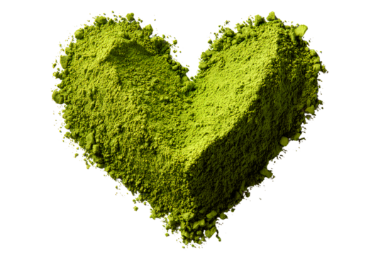 Hand-Painted Watercolor Illustration of Heart Made of Matcha Powder, Isolated on Transparent Background