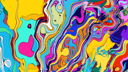 Close up of swirling vibrant colors creating an abstract fluid, and psychedelic pattern design effect