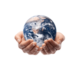 Two hands gently cradling planet Earth, symbolizing care and protection