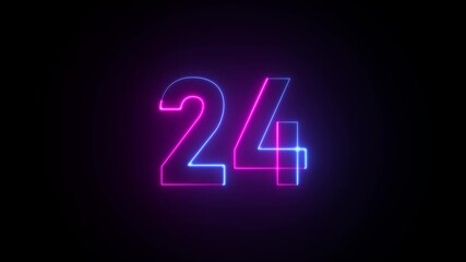 Animation of glowing neon Pink and blue color number 24 text animation . pink and blue neon number Twenty-four. Glowing Neon numbers animation . - Powered by Adobe