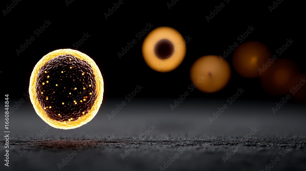 Aufkleber a glowing spherical object with illuminated particles inside and blurred spheres in the background