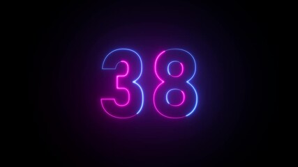 Animation of glowing neon Pink and blue color number 38 text animation . pink and blue neon number Thirty-eight . Glowing Neon numbers animation . - Powered by Adobe