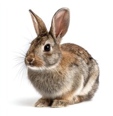 Obraz premium Small rabbit, light brown and gray, attentive pose