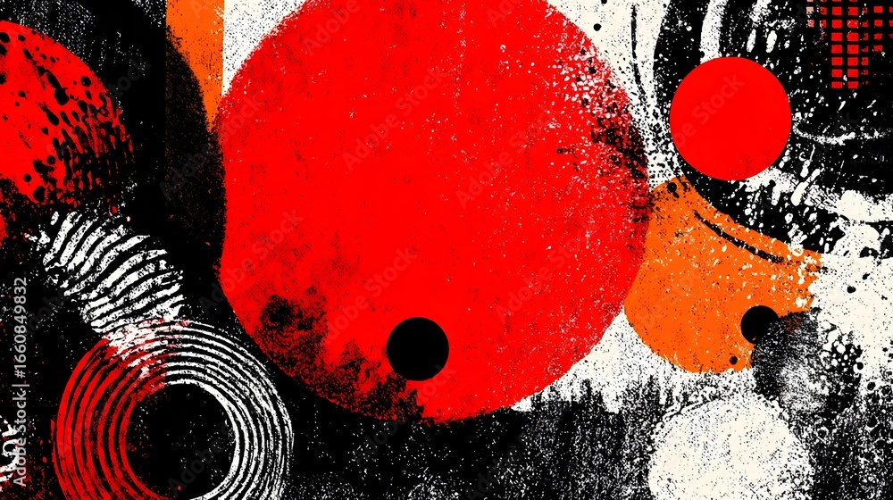 Poster a captivating abstract digital art composition featuring bold overlapping geometric shapes in a vibr
