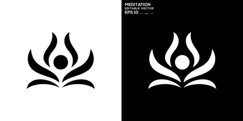 Meditation logo. Yoga, spa, flowers, sport, tranquility. Vector icon symbol template EPS 10.