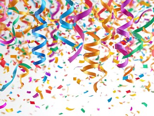 Colorful ribbons and confetti in a celebratory design
