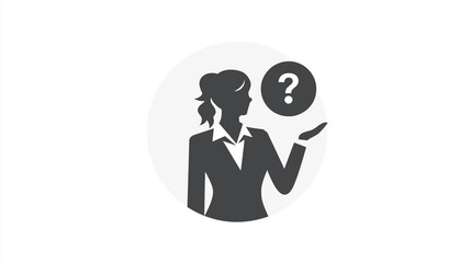 Business Woman Silhouette with Question Mark Icon for Inquiry, Support, FAQ Design