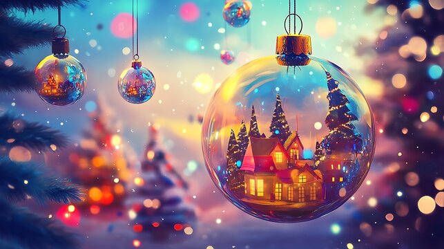 Christmas ornaments displaying winter scenes