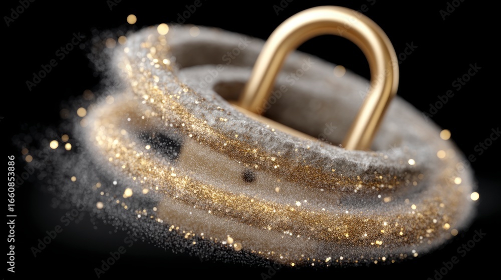 Aufkleber abstract texture with shimmering gold particles and a metallic loop against a dark backdrop