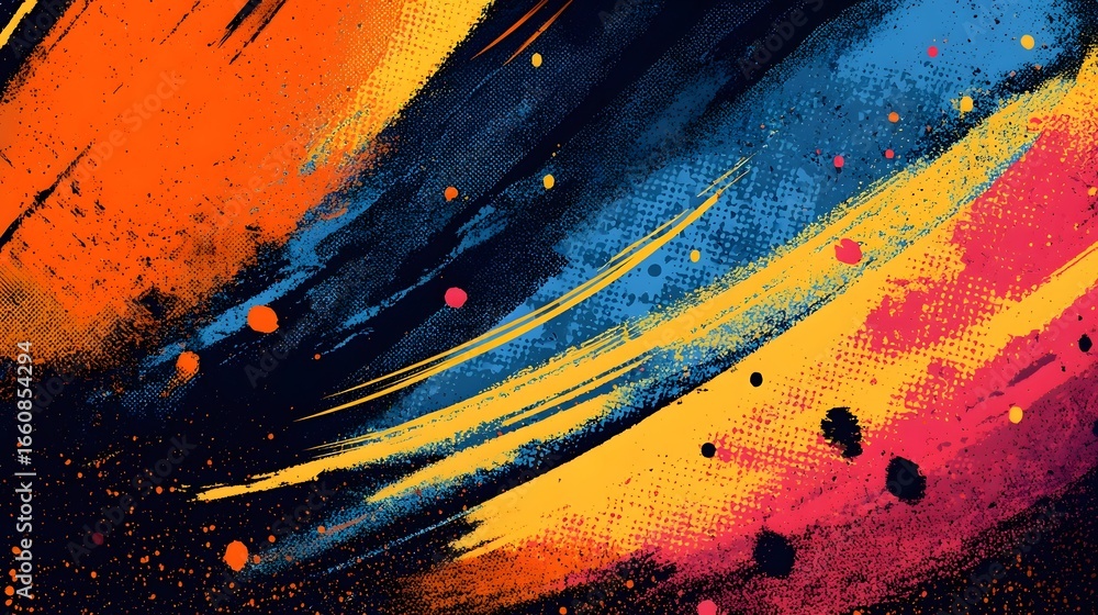 Poster a captivating abstract painting featuring a dynamic composition of colorful expressive paint strokes