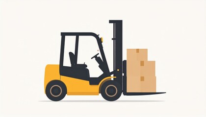 Simple illustration of a forklift carrying a cardboard box with a plain background representing warehouse logistics and material handling equipment