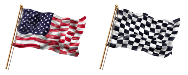 American and checkered flags waving