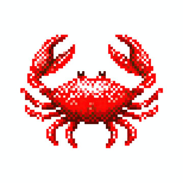 Pixel Art Red Crab on Teal Background