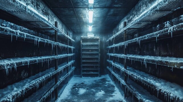 High-resolution interior of a walk-in industrial freezer