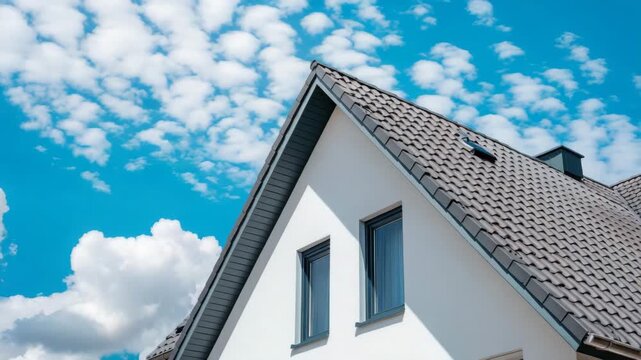 Modern House Roof with Blue Sky and Clouds