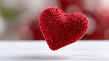 Fototapeta premium Textured red heart shape against a blurred bokeh background love romance
