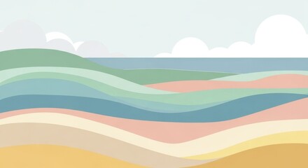 Obraz premium Stylized minimalist landscape with pastel tones evoking tranquility and calmness