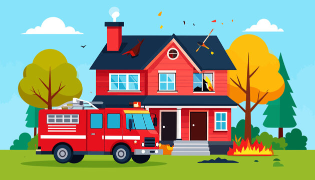 Fire truck responding to house fire.