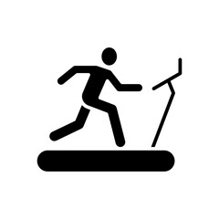 Man on treadmill icon. Simple solid style. Running, machine, fitness, people, gym, sport, training, exercise, person, health concept. Silhouette, glyph symbol. Vector isolated design