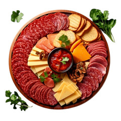 Party Meat and Cheese Charcuterie Board with Crackers and Fresh Garnish