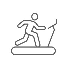 Fototapeta premium Man on treadmill icon. Simple outline style. Running, machine, fitness, people, gym, sport, training, exercise, person, health concept. Thin line symbol. Vector isolated design editable stroke