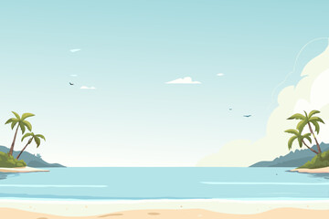 Fototapeta premium A serene tropical beach with palm trees and calm ocean waters in the background