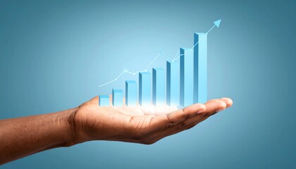 3D line chart expanding from above man's hand