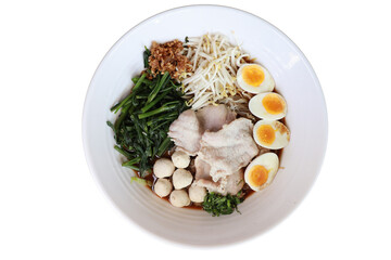 Savory Noodles: An appetizing aerial view features a flavorful noodle dish, enriched with an...
