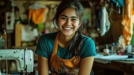 Fototapeta premium Bright smile in a cozy workshop 