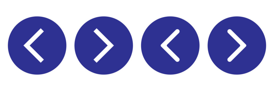 Left and right icon set collection. Circular backward and forward arrow icons. Flat design directional arrow symbols. Monochrome left and right arrow buttons. Vector illustration 