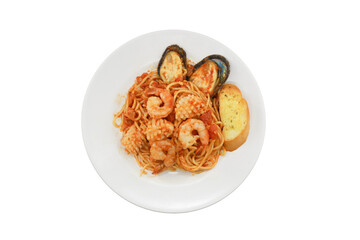 Seafood Spaghetti Delight: A vibrant close-up showcases a plate of delectable seafood spaghetti, inviting viewers to savor the freshness of the dish