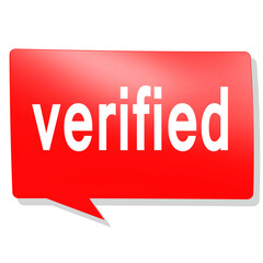 Verified word on red speech bubble