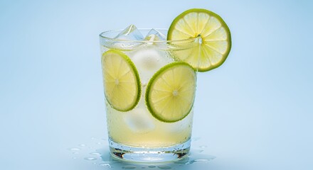 Refreshing Lime Drink with Ice Cubes