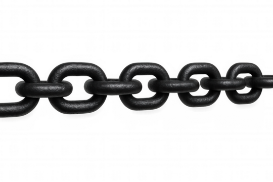 Metal chain links closely interconnected, symbolizing strength and connection, showcasing industrial durability against transparent backdrop - Powered by Adobe
