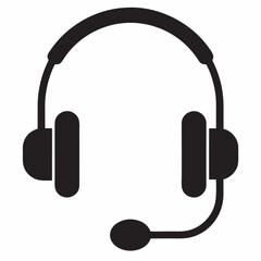 Black icon of a headset with microphone on a white background